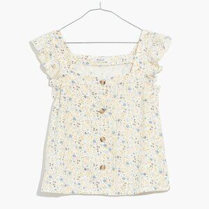 Madewell Size S Linen-Blend Ruffle-Strap Button-Up Tank Top in Folkmagic Floral